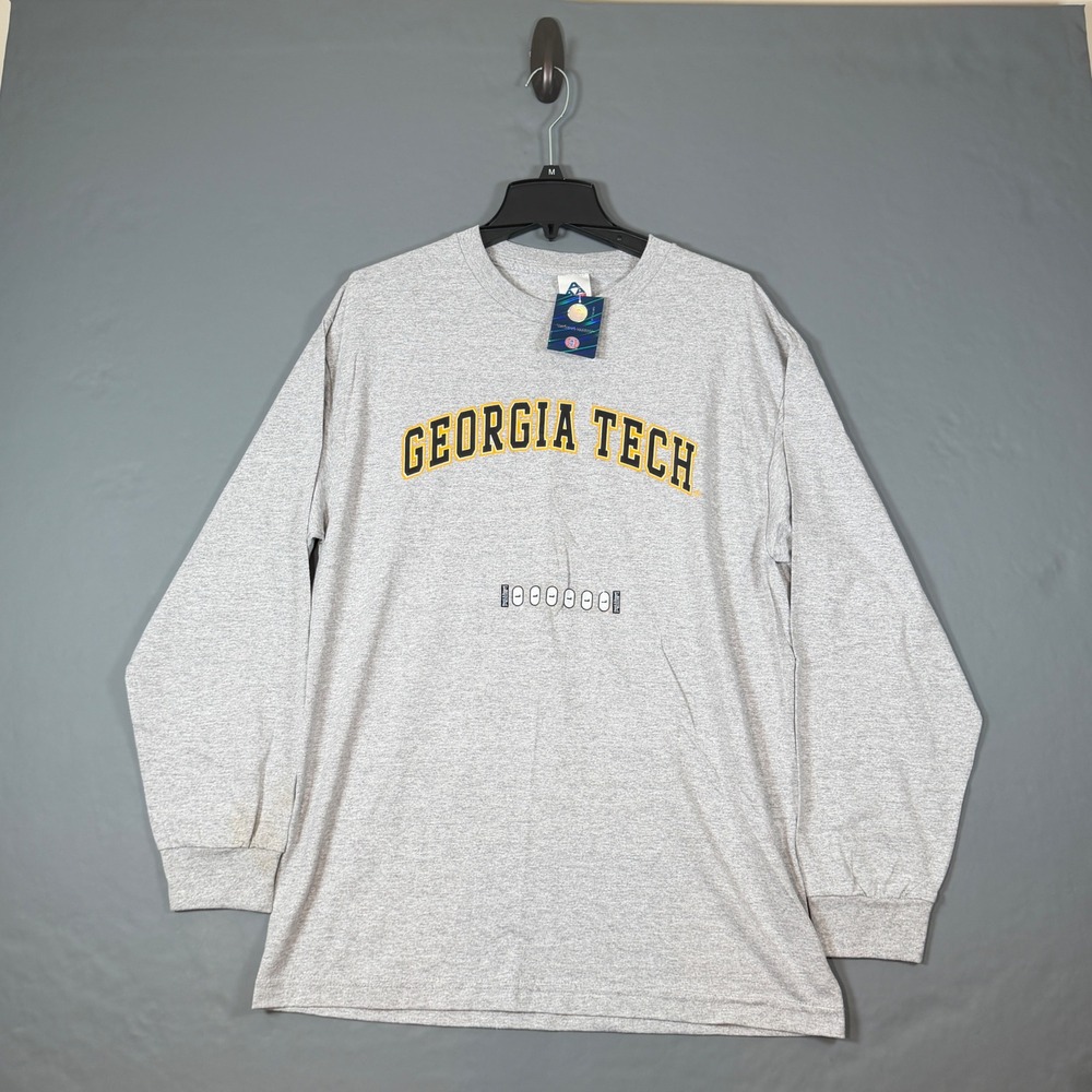 NWT Vintage Georgia Tech Yellow Jackets AAA Long Sleeve Shirt Mens Large Gray